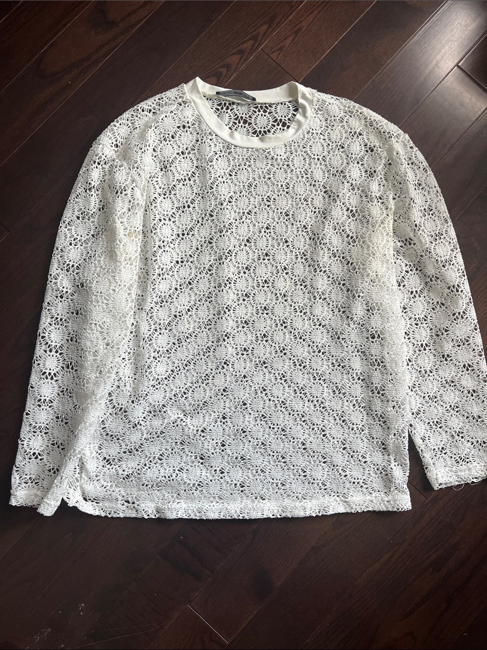 Men’s White Crochet Long-Sleeve Crew Shirt